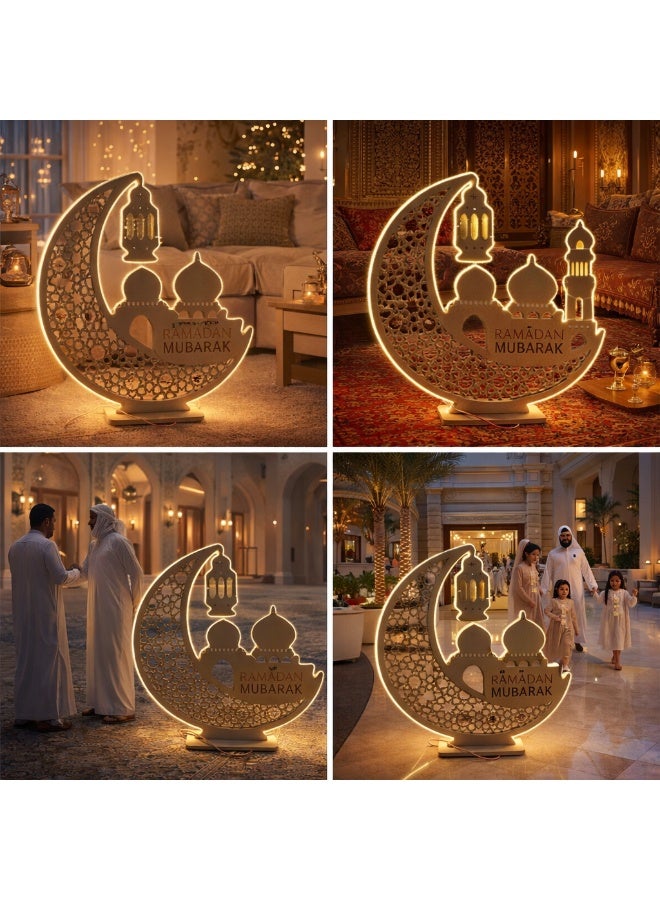 Ramadan Crescent Moon Decorative Floor Lamp with Warm White COB LED – 80 x 70 cm - Image 2